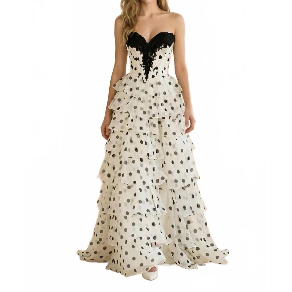 NEW COUTURE LEE strapless ballgown in polka dot